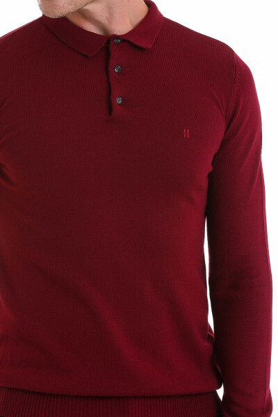 Bordo Regular Fit Düz Polo Yaka Triko Kazak - 5