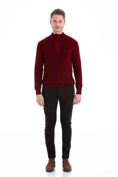 Bordo Comfort Fit Pamuklu Yarım Balıkçı Yaka Triko Kazak - 3