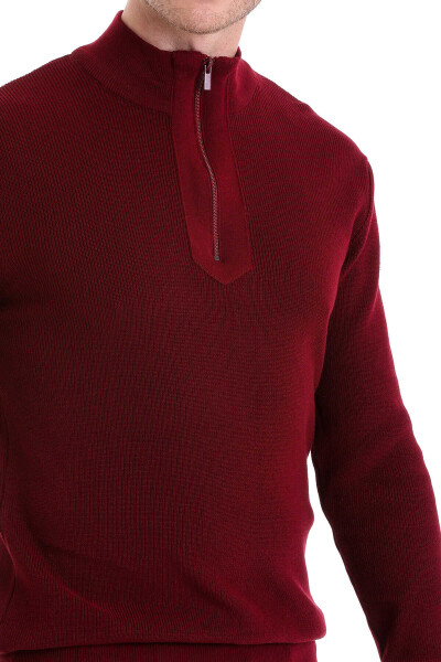 Bordo Comfort Fit Pamuklu Yarım Balıkçı Yaka Triko Kazak - 4