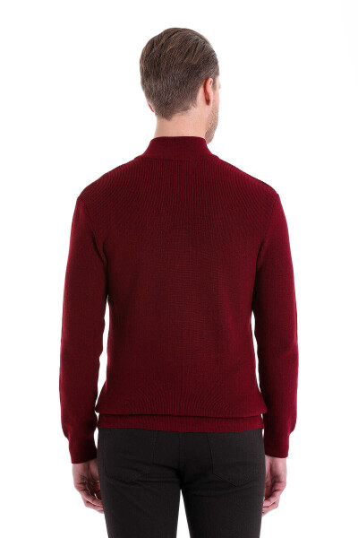 Bordo Comfort Fit Pamuklu Yarım Balıkçı Yaka Triko Kazak - 5