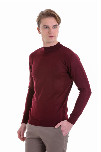 Bordo Comfort Fit Yarım Balıkçı Yaka Yünlü Kazak - 2