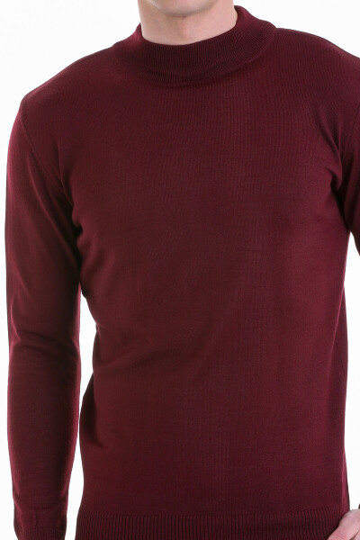 Bordo Comfort Fit Yarım Balıkçı Yaka Yünlü Kazak - 5