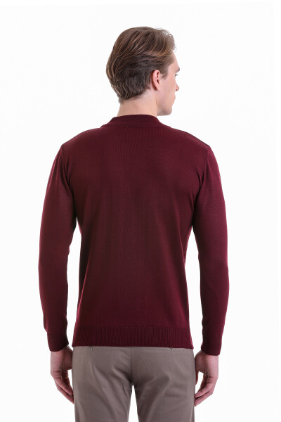 Bordo Comfort Fit Yarım Balıkçı Yaka Yünlü Kazak - 6