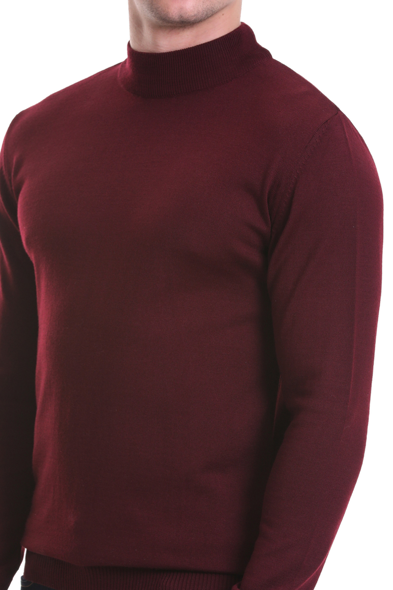 Bordo Regular Fit Yarım Balıkçı Yaka Yünlü Triko Kazak - Hatemoğlu (1)