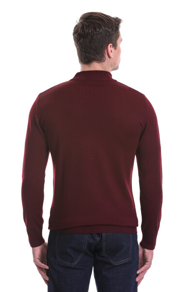 Bordo Regular Fit Yarım Balıkçı Yaka Yünlü Triko Kazak - 4