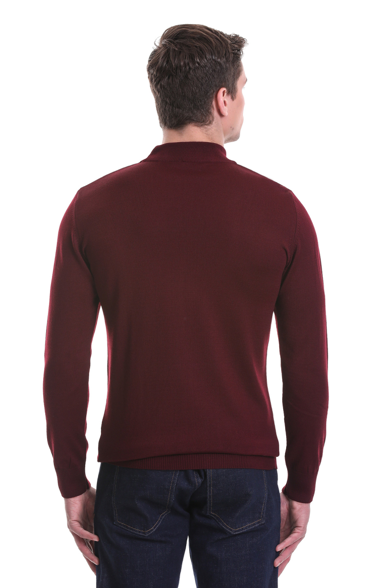 Bordo Regular Fit Yarım Balıkçı Yaka Yünlü Triko Kazak - Hatemoğlu (1)