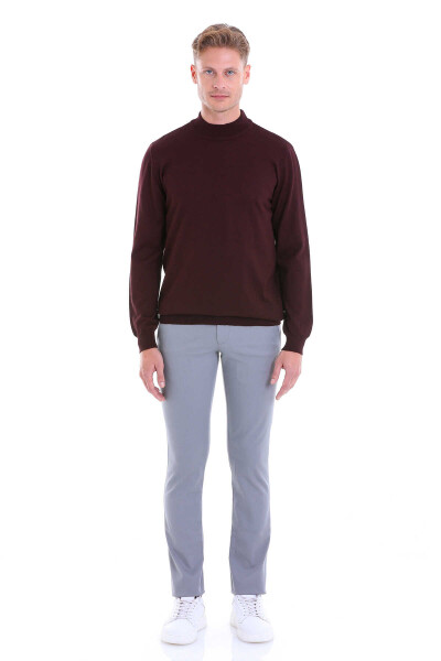 Bordo Comfort Fit Yarım Balıkçı Yaka Yünlü Kazak - 4