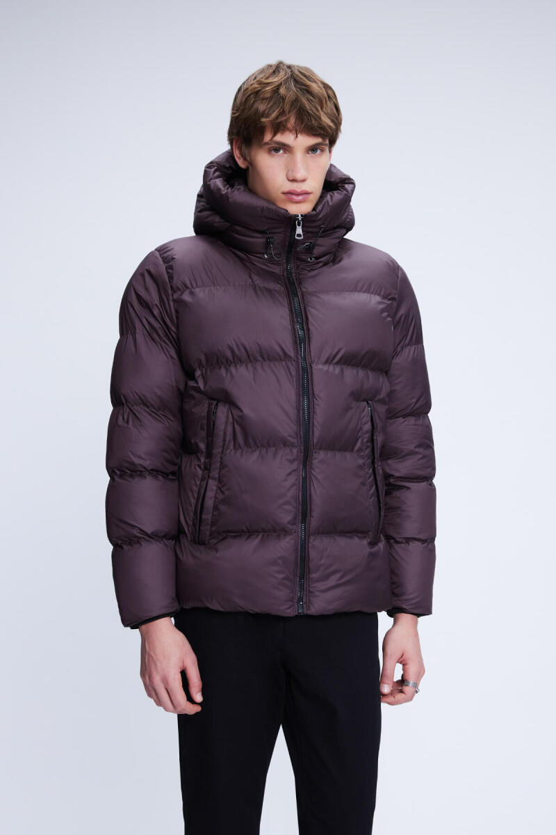 Bordo Regular Fit Hakim Yaka Kapüşonlu Şişme Mont - Hatemoğlu