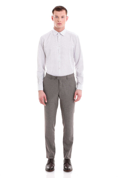 Bordo Slim Fit Baskılı Pamuklu Slim Yaka Uzun Kollu Klasik Gömlek - 2