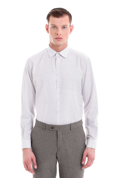 Bordo Slim Fit Baskılı Pamuklu Slim Yaka Uzun Kollu Klasik Gömlek - 3