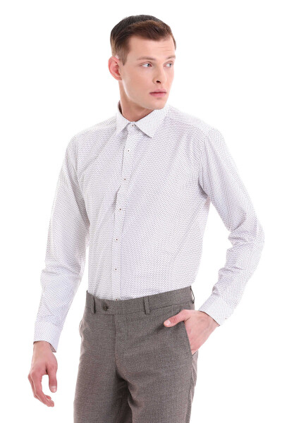 Bordo Slim Fit Baskılı Pamuklu Slim Yaka Uzun Kollu Klasik Gömlek - 4