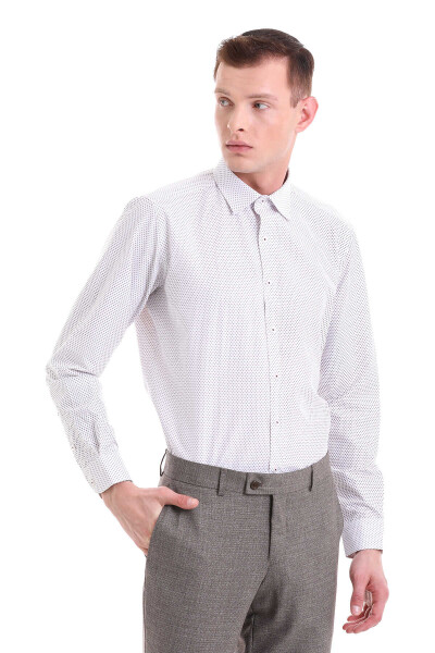 Bordo Slim Fit Baskılı Pamuklu Slim Yaka Uzun Kollu Klasik Gömlek - 5