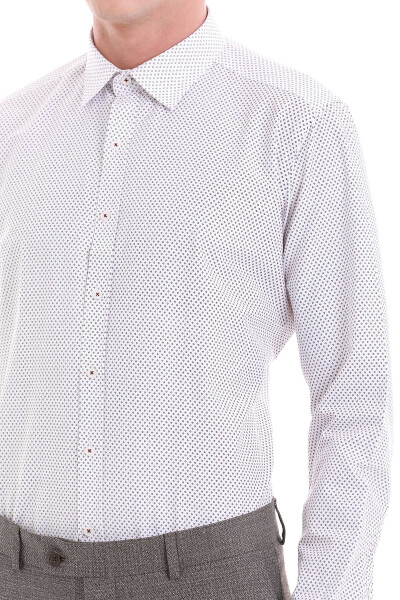 Bordo Slim Fit Baskılı Pamuklu Slim Yaka Uzun Kollu Klasik Gömlek - 6