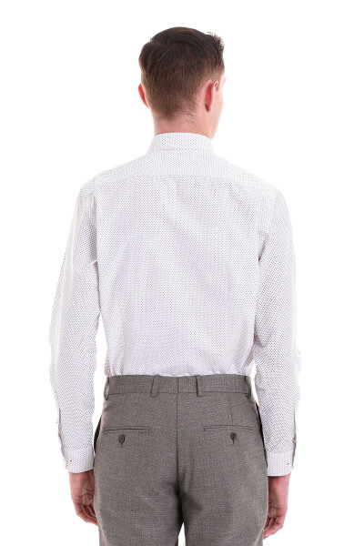 Bordo Slim Fit Baskılı Pamuklu Slim Yaka Uzun Kollu Klasik Gömlek - 7