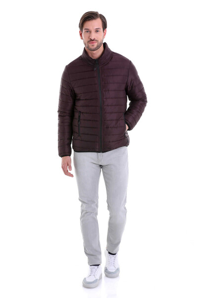 Bordo Slim Fit Hakim Yaka Şişme Mont - 5