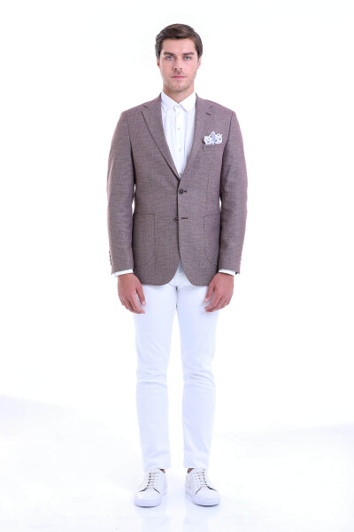 Bordo Slim Fit Desenli Mono Yaka Casual Ceket - 2