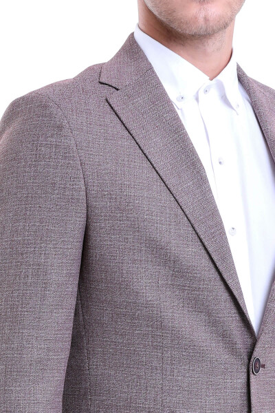 Bordo Slim Fit Desenli Mono Yaka Casual Ceket - 4