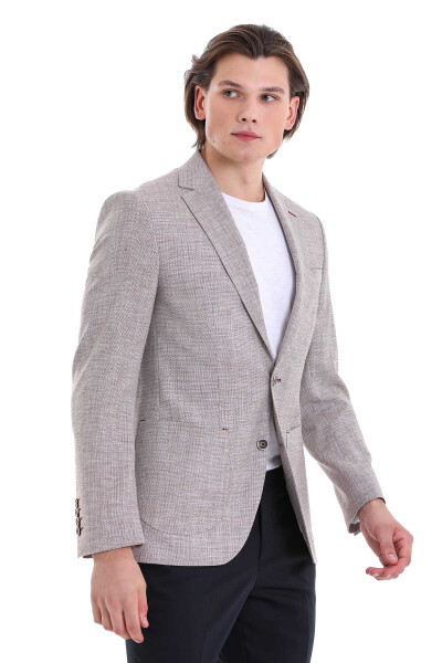 Bordo Slim Fit Desenli Mono Yaka Casual Ceket - 3