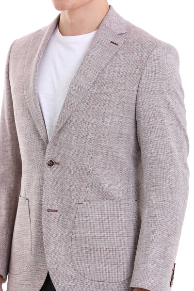 Bordo Slim Fit Desenli Mono Yaka Casual Ceket - 5