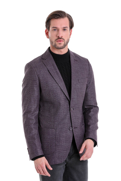 Bordo Slim Fit Desenli Mono Yaka Casual Ceket 