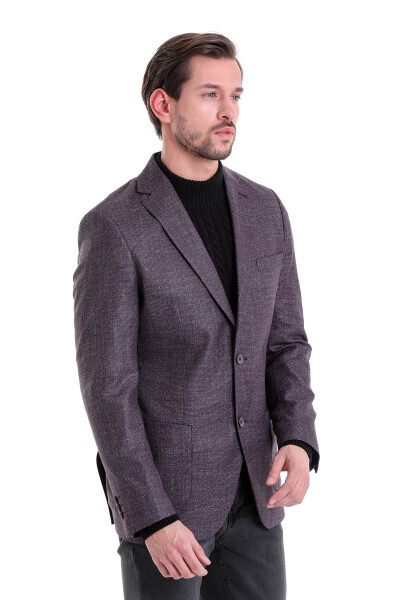 Bordo Slim Fit Desenli Mono Yaka Casual Ceket - 3