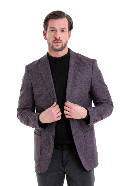 Bordo Slim Fit Desenli Mono Yaka Casual Ceket - 4