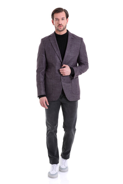 Bordo Slim Fit Desenli Mono Yaka Casual Ceket - 5