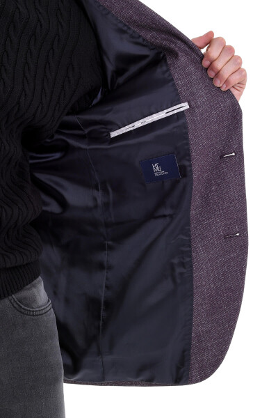 Bordo Slim Fit Desenli Mono Yaka Casual Ceket - 7