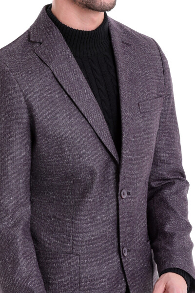 Bordo Slim Fit Desenli Mono Yaka Casual Ceket - 6