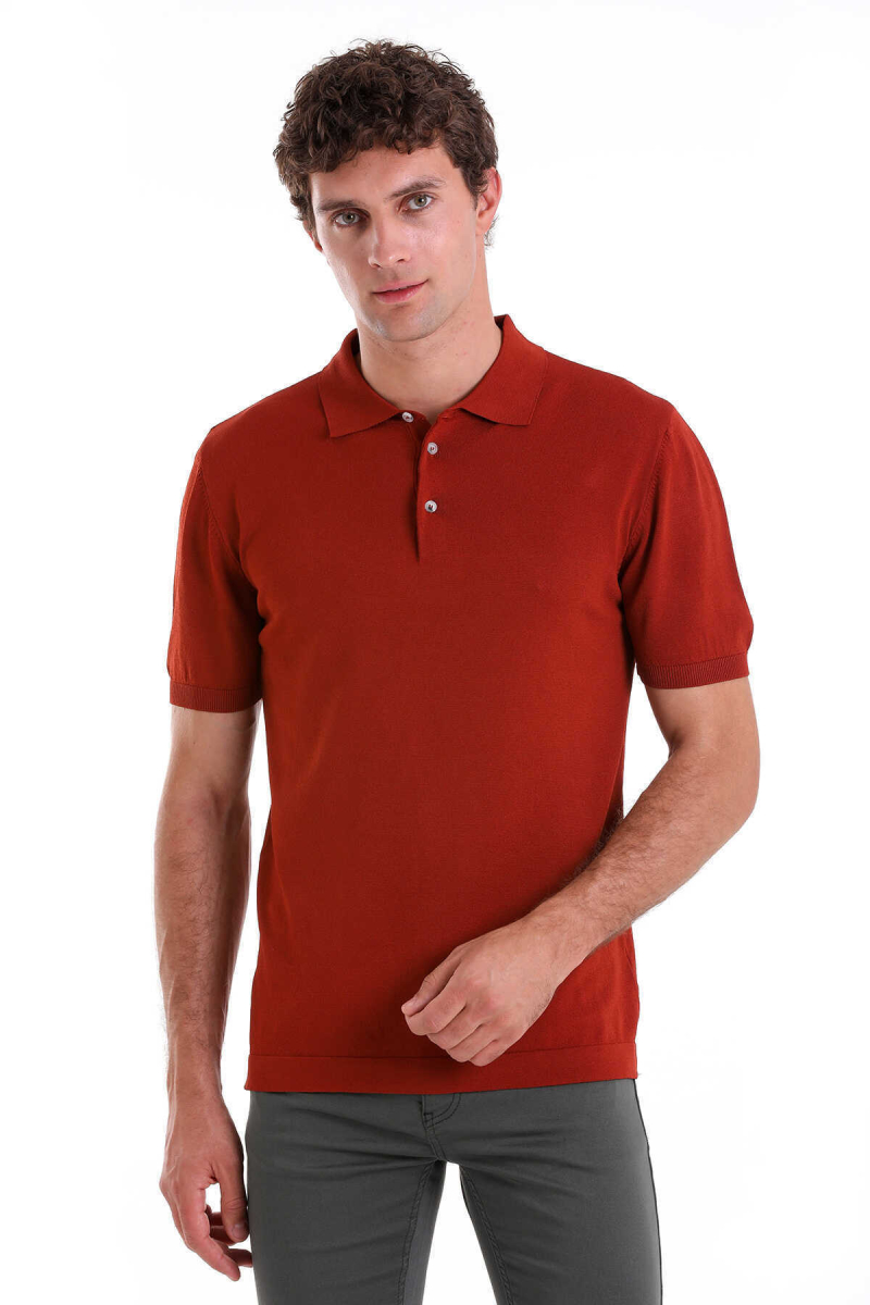 Bordo Comfort Fit Polo Yaka Rayon Tişört - Hatem Saykı (1)