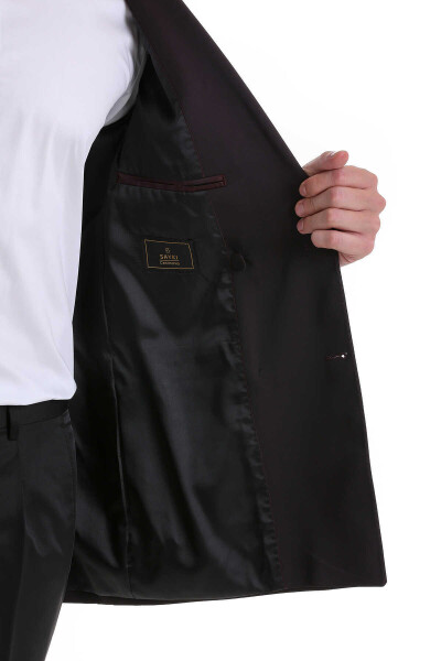 Bordo Slim Fit Sivri Yaka Klasik Kruvaze Smokin Damatlık - 7