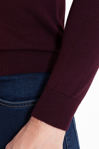 Bordo Regular Fit Yarım Balıkçı Yaka Pamuklu Triko Kazak - 11