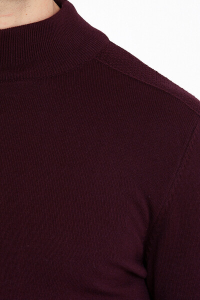 Bordo Regular Fit Yarım Balıkçı Yaka Pamuklu Triko Kazak - 10
