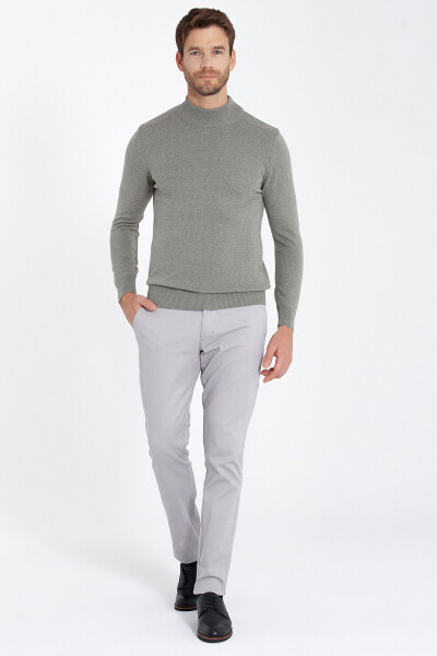 Gri Regular Fit Yarım Balıkçı Yaka Pamuklu Triko Kazak - 4