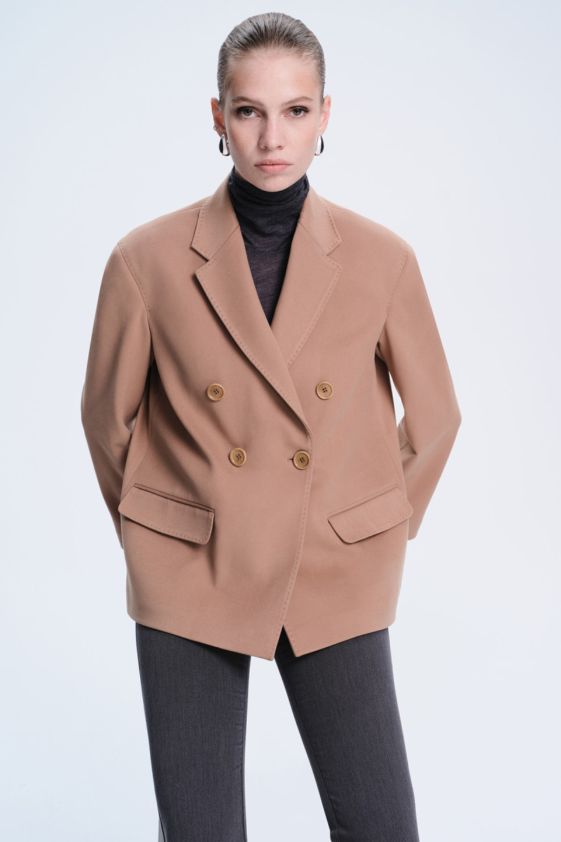 Saykı Woman Camel Regular Fit Kruvaze Kadın Ceket - Saykı Woman