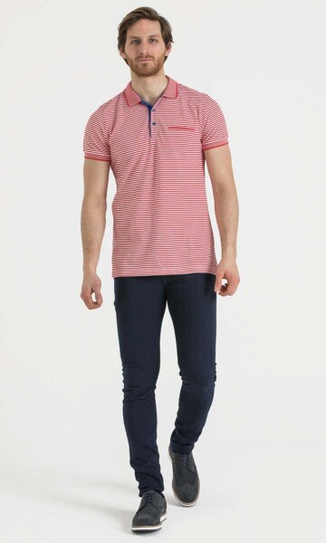 Nar Çiçeği Desenli Polo Yaka Slim Fit T-shirt - 2