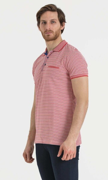 Nar Çiçeği Desenli Polo Yaka Slim Fit T-shirt - 3