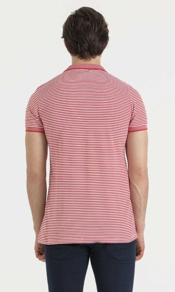 Nar Çiçeği Desenli Polo Yaka Slim Fit T-shirt - 4