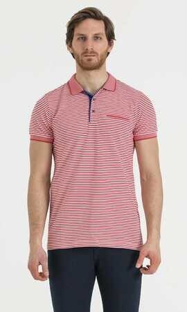 Nar Çiçeği Desenli Polo Yaka Slim Fit T-shirt - 5