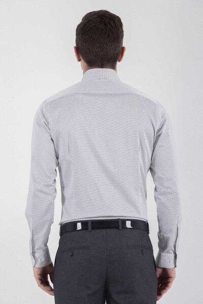 Gri Slim Fit Baskılı 100% Pamuk Uzun Kol Saten Gömlek - 9