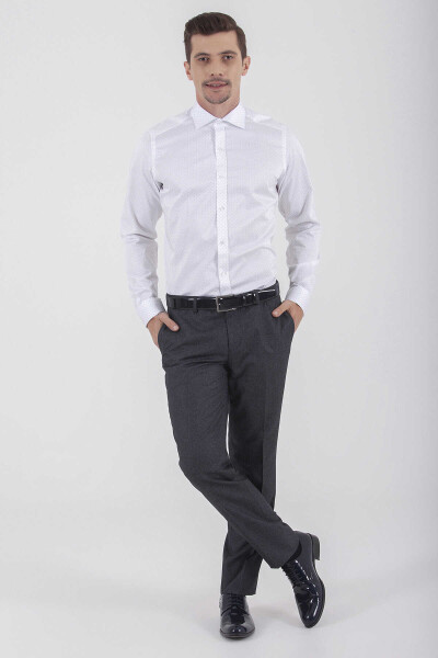 Gri Slim Fit Baskılı 100% Pamuk Uzun Kol Saten Gömlek - 3