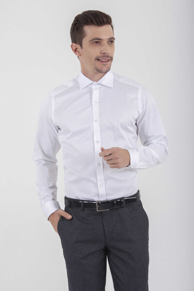 Gri Slim Fit Baskılı 100% Pamuk Uzun Kol Saten Gömlek - 5