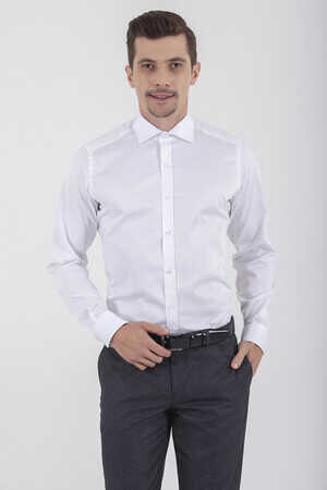 Gri Slim Fit Baskılı 100% Pamuk Uzun Kol Saten Gömlek - 11