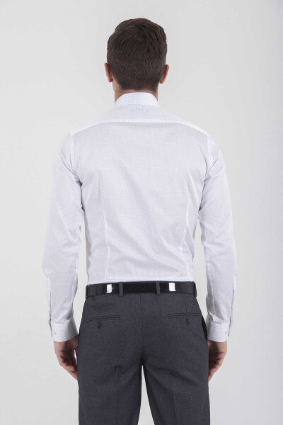 Gri Slim Fit Baskılı 100% Pamuk Uzun Kol Saten Gömlek - 10