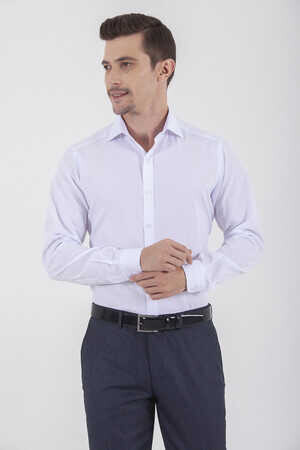 Beyaz Desenli Klasik Gömlek - 6