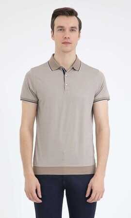 Bej Desenli Polo Yaka Tişört - 5