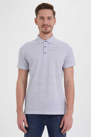 Beyaz Desenli Polo Yaka Tişört - 5