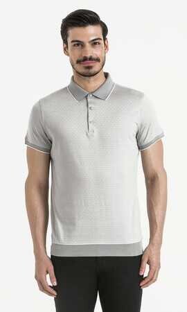 Gri Desenli Polo Yaka Tişört - 5