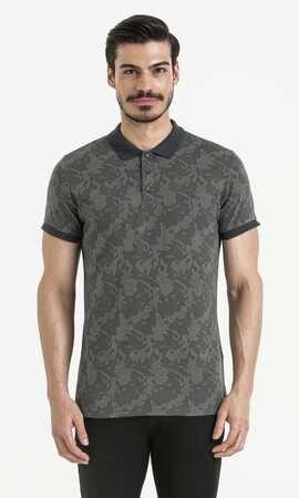 Gri Desenli Polo Yaka Tişört - 5