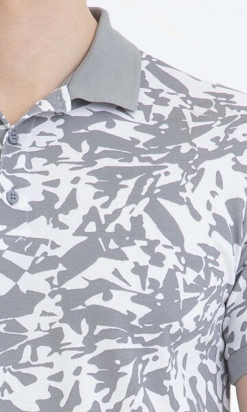 Gri Desenli Polo Yaka Tişört - 3